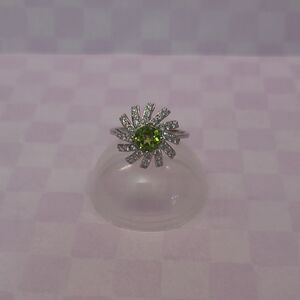 Silver Flower Ring with Green Gemstone - Fragrant Jewels Size 8
